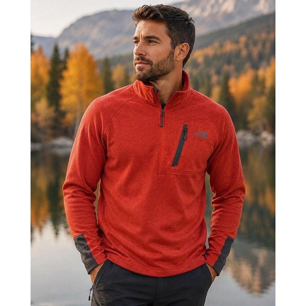 The North Face Canyonlands Pullover Mens L Orange 1/4 Zip Hiking Camping Gorp